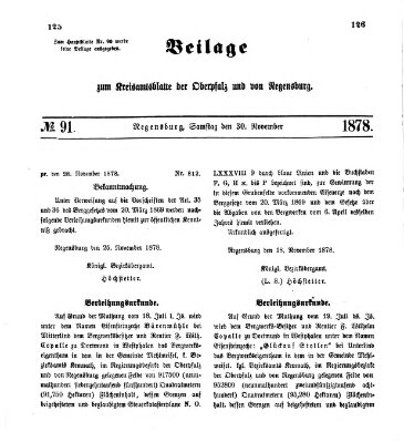 Königlich-bayerisches Kreis-Amtsblatt der Oberpfalz und von Regensburg (Königlich bayerisches Intelligenzblatt für die Oberpfalz und von Regensburg) Samstag 30. November 1878