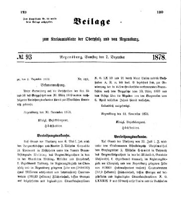 Königlich-bayerisches Kreis-Amtsblatt der Oberpfalz und von Regensburg (Königlich bayerisches Intelligenzblatt für die Oberpfalz und von Regensburg) Samstag 7. Dezember 1878