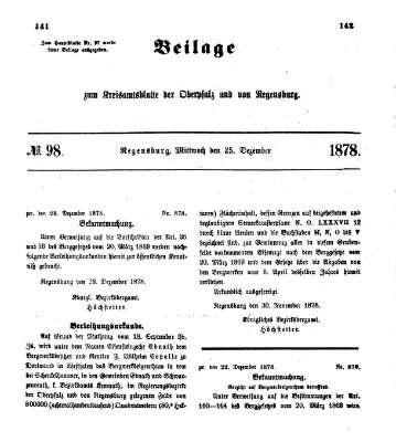 Königlich-bayerisches Kreis-Amtsblatt der Oberpfalz und von Regensburg (Königlich bayerisches Intelligenzblatt für die Oberpfalz und von Regensburg) Mittwoch 25. Dezember 1878