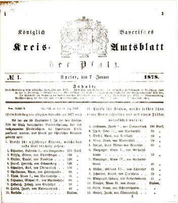 Königlich-bayerisches Kreis-Amtsblatt der Pfalz (Königlich bayerisches Amts- und Intelligenzblatt für die Pfalz) Montag 7. Januar 1878