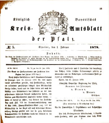 Königlich-bayerisches Kreis-Amtsblatt der Pfalz (Königlich bayerisches Amts- und Intelligenzblatt für die Pfalz) Freitag 1. Februar 1878