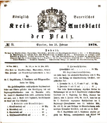 Königlich-bayerisches Kreis-Amtsblatt der Pfalz (Königlich bayerisches Amts- und Intelligenzblatt für die Pfalz) Donnerstag 21. Februar 1878