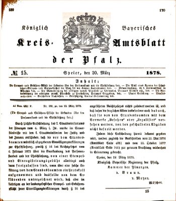 Königlich-bayerisches Kreis-Amtsblatt der Pfalz (Königlich bayerisches Amts- und Intelligenzblatt für die Pfalz) Mittwoch 20. März 1878