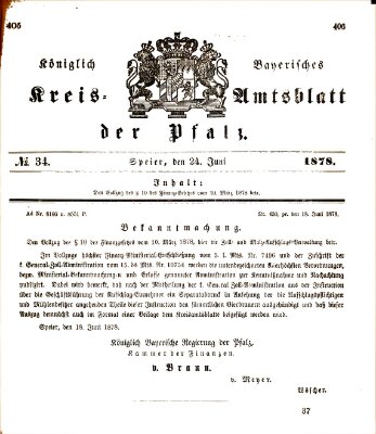 Königlich-bayerisches Kreis-Amtsblatt der Pfalz (Königlich bayerisches Amts- und Intelligenzblatt für die Pfalz) Montag 24. Juni 1878