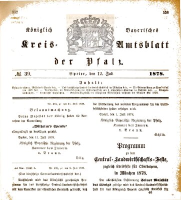 Königlich-bayerisches Kreis-Amtsblatt der Pfalz (Königlich bayerisches Amts- und Intelligenzblatt für die Pfalz) Freitag 12. Juli 1878