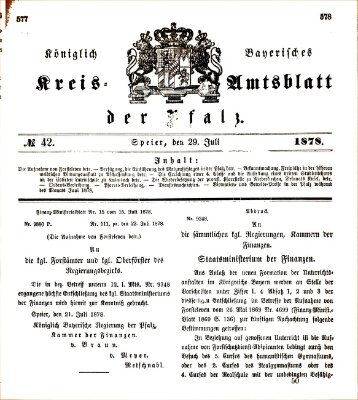 Königlich-bayerisches Kreis-Amtsblatt der Pfalz (Königlich bayerisches Amts- und Intelligenzblatt für die Pfalz) Montag 29. Juli 1878