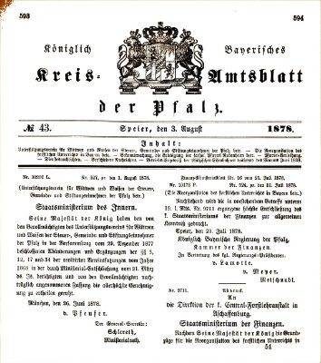 Königlich-bayerisches Kreis-Amtsblatt der Pfalz (Königlich bayerisches Amts- und Intelligenzblatt für die Pfalz) Samstag 3. August 1878