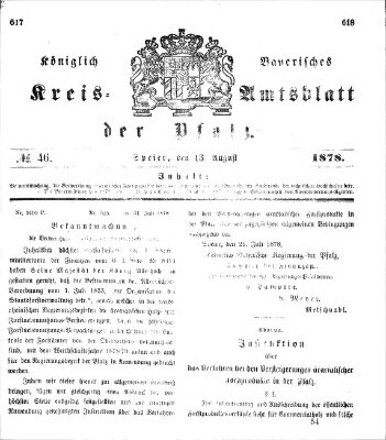 Königlich-bayerisches Kreis-Amtsblatt der Pfalz (Königlich bayerisches Amts- und Intelligenzblatt für die Pfalz) Dienstag 13. August 1878