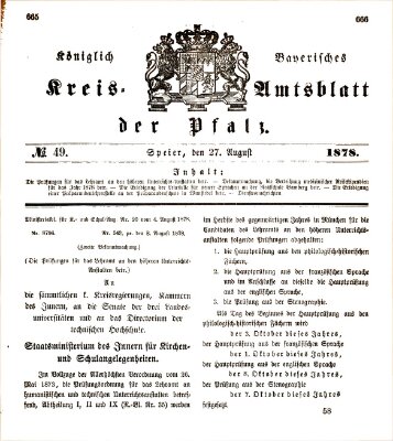 Königlich-bayerisches Kreis-Amtsblatt der Pfalz (Königlich bayerisches Amts- und Intelligenzblatt für die Pfalz) Dienstag 27. August 1878