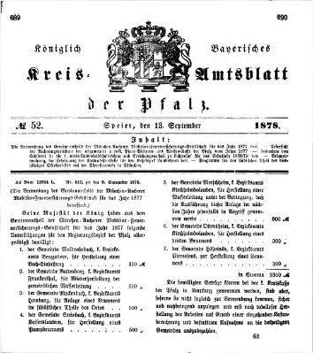 Königlich-bayerisches Kreis-Amtsblatt der Pfalz (Königlich bayerisches Amts- und Intelligenzblatt für die Pfalz) Freitag 13. September 1878