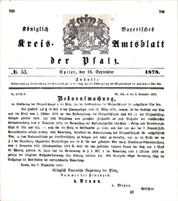 Königlich-bayerisches Kreis-Amtsblatt der Pfalz (Königlich bayerisches Amts- und Intelligenzblatt für die Pfalz) Montag 16. September 1878