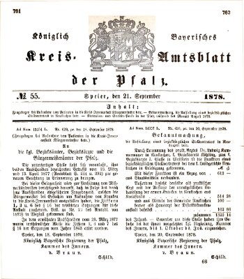 Königlich-bayerisches Kreis-Amtsblatt der Pfalz (Königlich bayerisches Amts- und Intelligenzblatt für die Pfalz) Samstag 21. September 1878