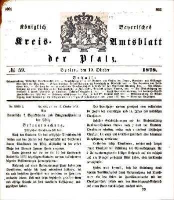 Königlich-bayerisches Kreis-Amtsblatt der Pfalz (Königlich bayerisches Amts- und Intelligenzblatt für die Pfalz) Samstag 19. Oktober 1878