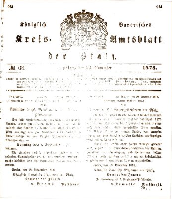 Königlich-bayerisches Kreis-Amtsblatt der Pfalz (Königlich bayerisches Amts- und Intelligenzblatt für die Pfalz) Freitag 22. November 1878