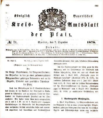 Königlich-bayerisches Kreis-Amtsblatt der Pfalz (Königlich bayerisches Amts- und Intelligenzblatt für die Pfalz) Samstag 7. Dezember 1878