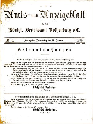 Amts- und Anzeigenblatt für das Königliche Bezirksamt Rothenburg o.T. (Amts- und Anzeigenblatt für die Stadt und das Königl. Bezirksamt Rothenburg) Donnerstag 10. Januar 1878