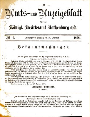 Amts- und Anzeigenblatt für das Königliche Bezirksamt Rothenburg o.T. (Amts- und Anzeigenblatt für die Stadt und das Königl. Bezirksamt Rothenburg) Freitag 18. Januar 1878