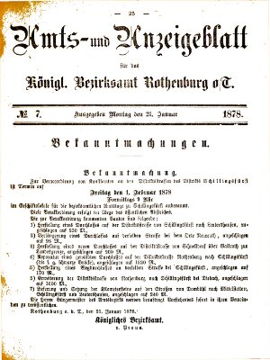 Amts- und Anzeigenblatt für das Königliche Bezirksamt Rothenburg o.T. (Amts- und Anzeigenblatt für die Stadt und das Königl. Bezirksamt Rothenburg) Montag 21. Januar 1878