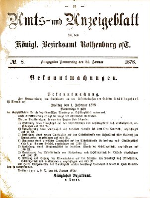 Amts- und Anzeigenblatt für das Königliche Bezirksamt Rothenburg o.T. (Amts- und Anzeigenblatt für die Stadt und das Königl. Bezirksamt Rothenburg) Donnerstag 24. Januar 1878