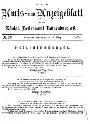 Amts- und Anzeigenblatt für das Königliche Bezirksamt Rothenburg o.T. (Amts- und Anzeigenblatt für die Stadt und das Königl. Bezirksamt Rothenburg) Donnerstag 14. März 1878