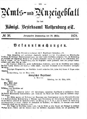 Amts- und Anzeigenblatt für das Königliche Bezirksamt Rothenburg o.T. (Amts- und Anzeigenblatt für die Stadt und das Königl. Bezirksamt Rothenburg) Donnerstag 28. März 1878