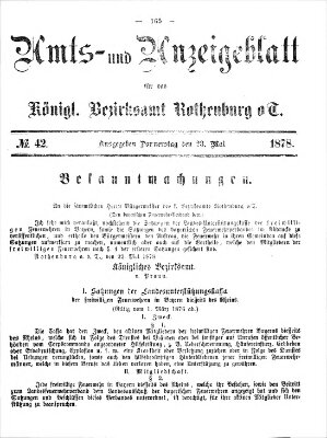 Amts- und Anzeigenblatt für das Königliche Bezirksamt Rothenburg o.T. (Amts- und Anzeigenblatt für die Stadt und das Königl. Bezirksamt Rothenburg) Donnerstag 23. Mai 1878