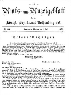 Amts- und Anzeigenblatt für das Königliche Bezirksamt Rothenburg o.T. (Amts- und Anzeigenblatt für die Stadt und das Königl. Bezirksamt Rothenburg) Montag 8. Juli 1878