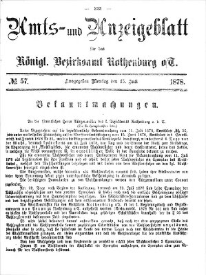 Amts- und Anzeigenblatt für das Königliche Bezirksamt Rothenburg o.T. (Amts- und Anzeigenblatt für die Stadt und das Königl. Bezirksamt Rothenburg) Montag 15. Juli 1878