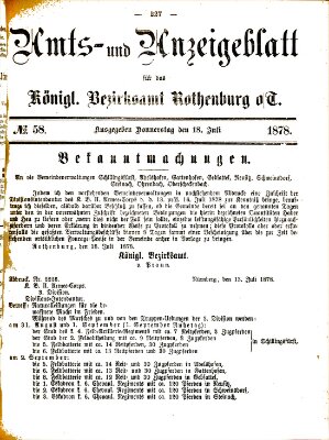 Amts- und Anzeigenblatt für das Königliche Bezirksamt Rothenburg o.T. (Amts- und Anzeigenblatt für die Stadt und das Königl. Bezirksamt Rothenburg) Donnerstag 18. Juli 1878