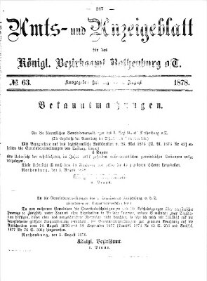 Amts- und Anzeigenblatt für das Königliche Bezirksamt Rothenburg o.T. (Amts- und Anzeigenblatt für die Stadt und das Königl. Bezirksamt Rothenburg) Montag 5. August 1878