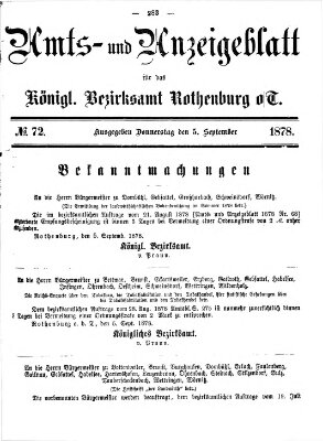 Amts- und Anzeigenblatt für das Königliche Bezirksamt Rothenburg o.T. (Amts- und Anzeigenblatt für die Stadt und das Königl. Bezirksamt Rothenburg) Donnerstag 5. September 1878