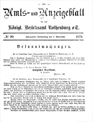 Amts- und Anzeigenblatt für das Königliche Bezirksamt Rothenburg o.T. (Amts- und Anzeigenblatt für die Stadt und das Königl. Bezirksamt Rothenburg) Donnerstag 7. November 1878