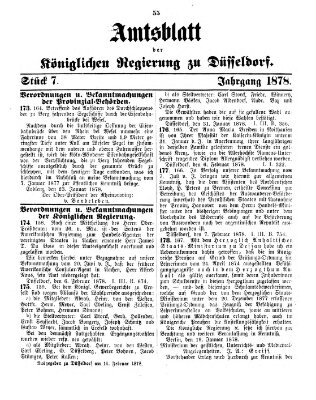 Amtsblatt für den Regierungsbezirk Düsseldorf Samstag 16. Februar 1878