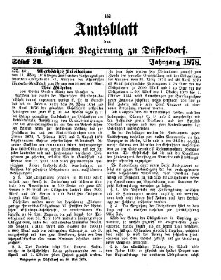 Amtsblatt für den Regierungsbezirk Düsseldorf Samstag 18. Mai 1878