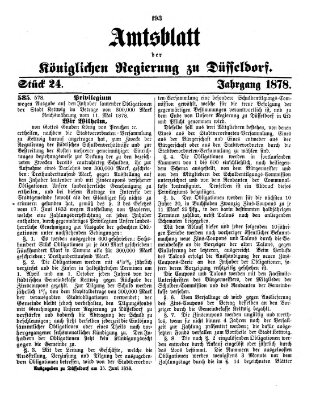 Amtsblatt für den Regierungsbezirk Düsseldorf Samstag 15. Juni 1878