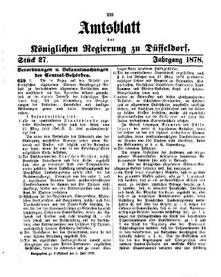 Amtsblatt für den Regierungsbezirk Düsseldorf Samstag 6. Juli 1878