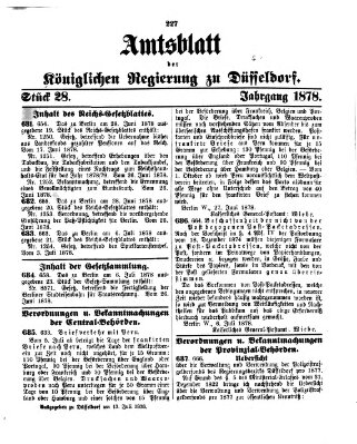 Amtsblatt für den Regierungsbezirk Düsseldorf Samstag 13. Juli 1878