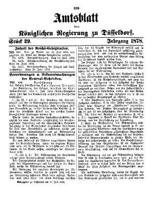 Amtsblatt für den Regierungsbezirk Düsseldorf Mittwoch 10. Juli 1878