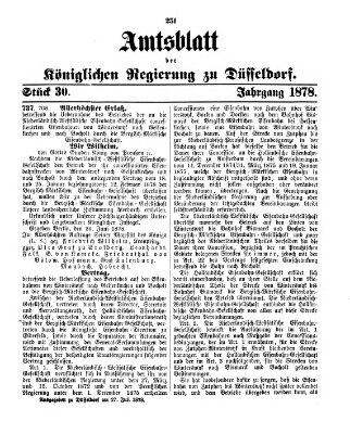 Amtsblatt für den Regierungsbezirk Düsseldorf Samstag 27. Juli 1878