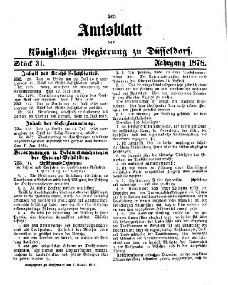 Amtsblatt für den Regierungsbezirk Düsseldorf Samstag 3. August 1878