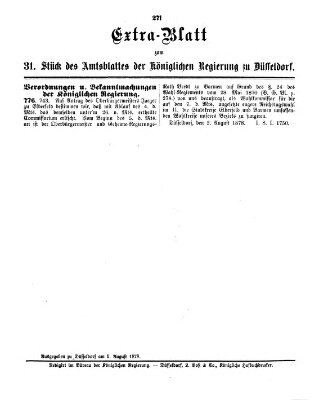 Amtsblatt für den Regierungsbezirk Düsseldorf Montag 5. August 1878