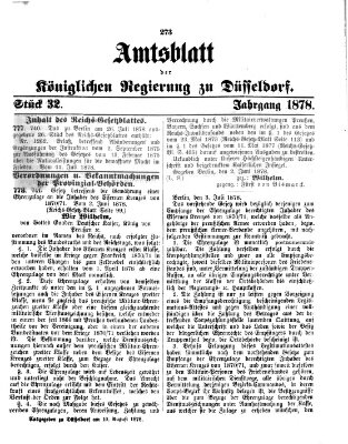 Amtsblatt für den Regierungsbezirk Düsseldorf Samstag 10. August 1878