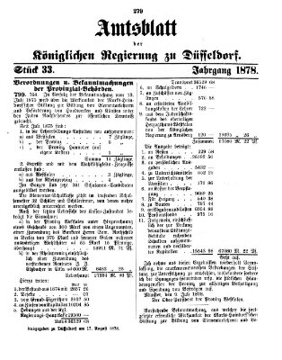 Amtsblatt für den Regierungsbezirk Düsseldorf Samstag 17. August 1878