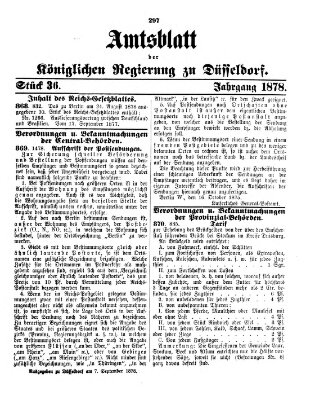 Amtsblatt für den Regierungsbezirk Düsseldorf Samstag 7. September 1878