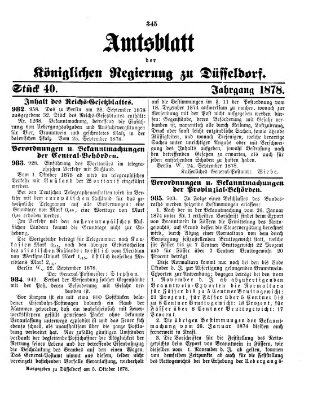 Amtsblatt für den Regierungsbezirk Düsseldorf Samstag 5. Oktober 1878