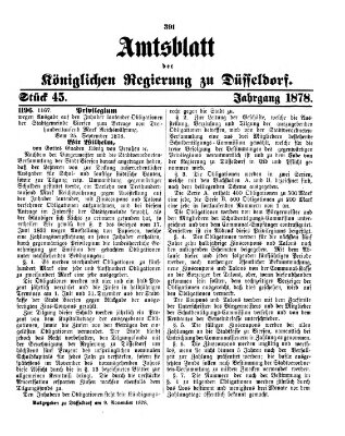 Amtsblatt für den Regierungsbezirk Düsseldorf Samstag 9. November 1878