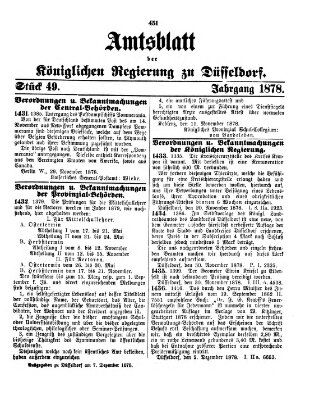 Amtsblatt für den Regierungsbezirk Düsseldorf Samstag 7. Dezember 1878