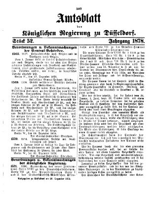 Amtsblatt für den Regierungsbezirk Düsseldorf Samstag 28. Dezember 1878