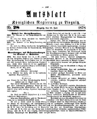 Amts-Blatt der Preußischen Regierung zu Liegnitz Samstag 13. Juli 1878