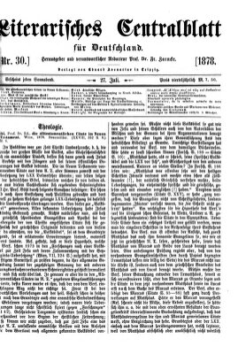 Literarisches Zentralblatt für Deutschland Samstag 27. Juli 1878